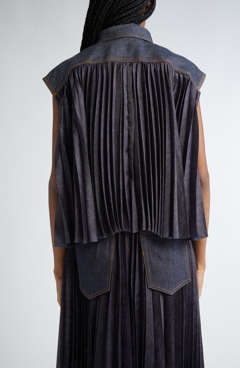 Sacai Pleated Back Mixed Media Denim Shirt, Alternate, color, 