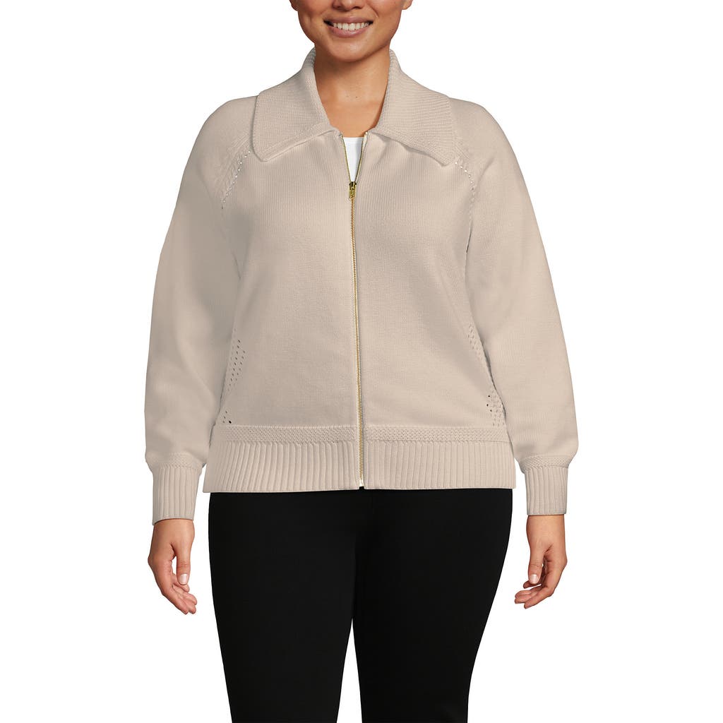 Lands' End Drifter Large Collar Zip Front Cardigan Sweater In Neutral