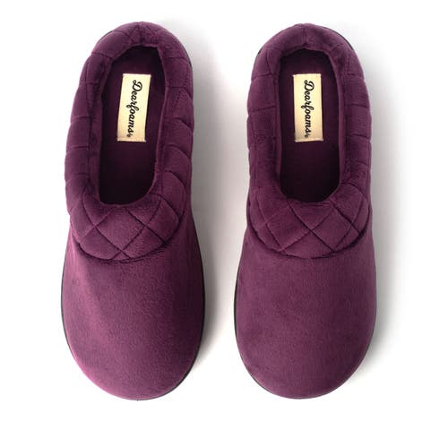 Dearfoams Darcy Quilted Cuff Velour Clog Slipper In Aubergine