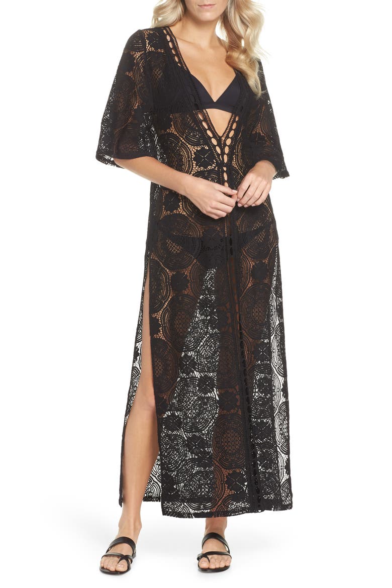 Lace Cover-Up Maxi Dress, Main, color, BLACK