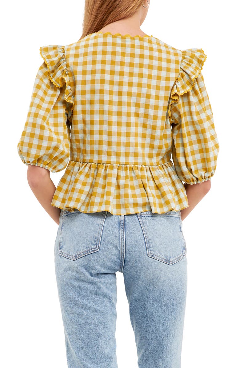 English Factory Rickrack Trim Check Top, Alternate, color, Mustard