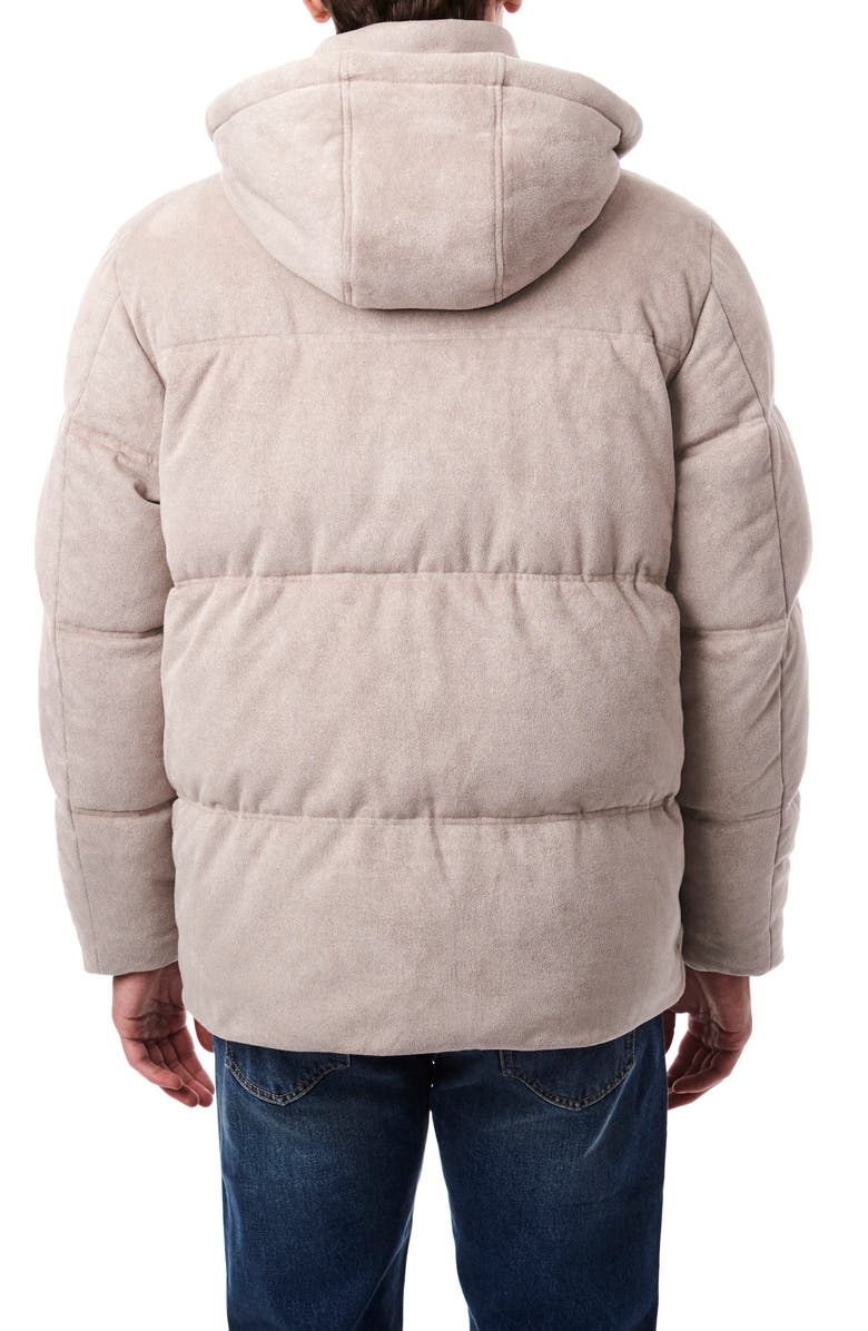Bernardo Faux Suede Hooded Puffer Jacket, Alternate, color, Stone