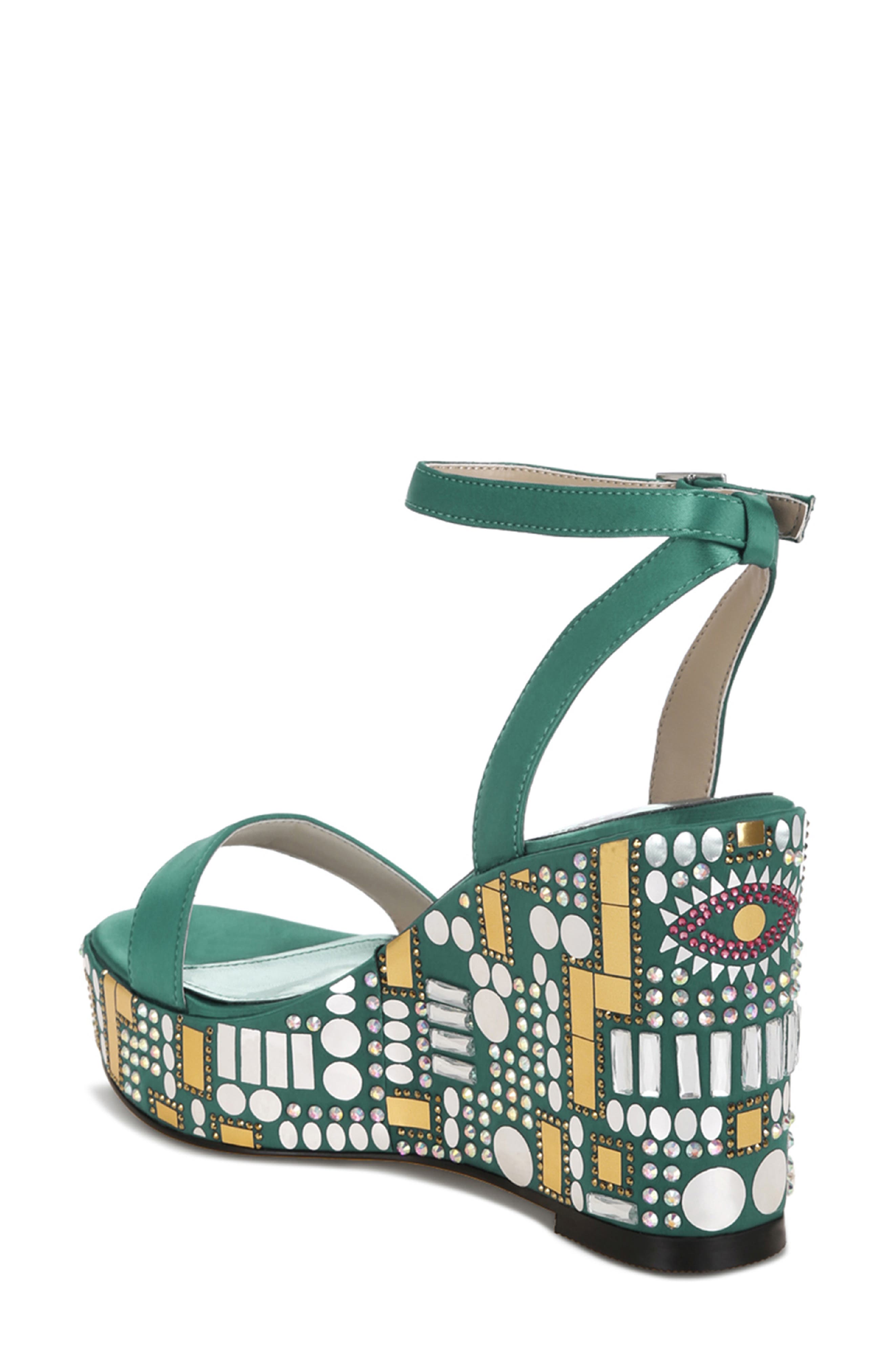 Metropolis Wedge Sandal, Alternate, color, GREEN SATIN