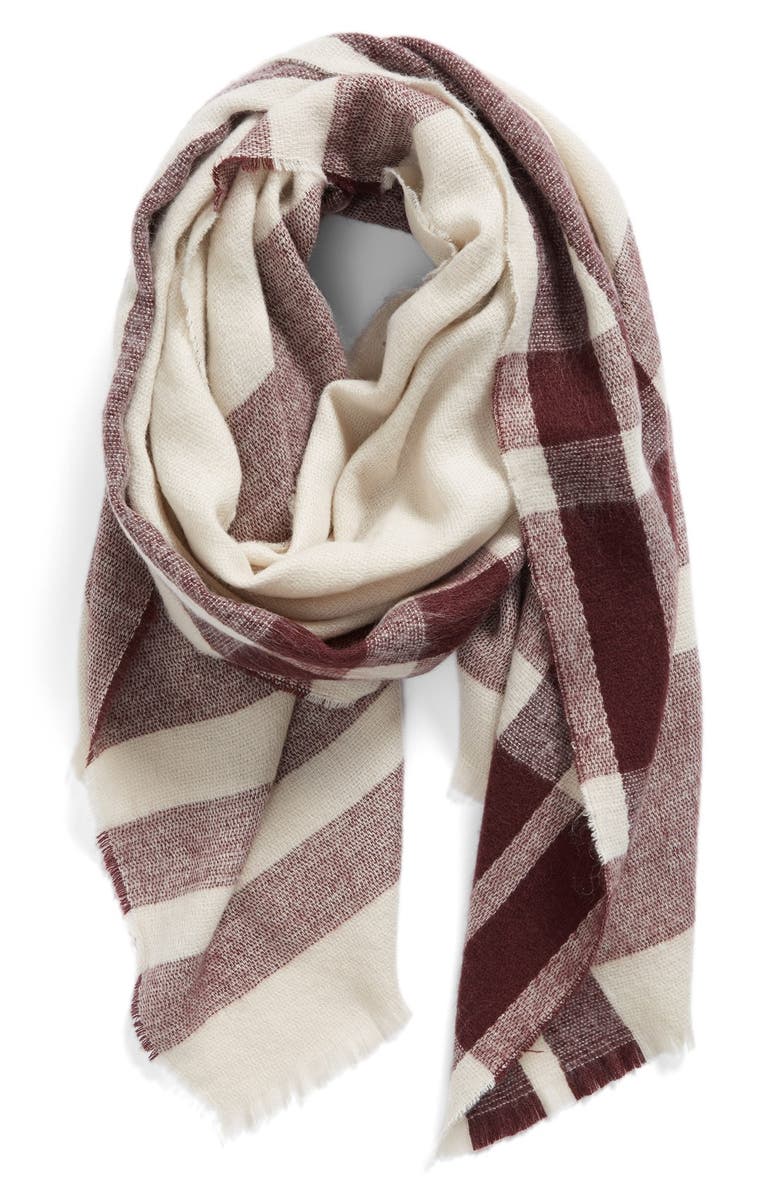 BP. Fringe Trim Plaid Oblong Scarf, Main, color, 