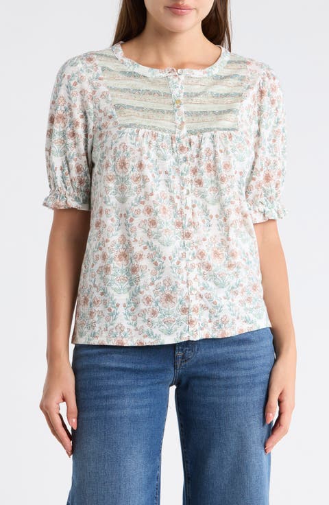 Patterned Button-Up T-Shirt