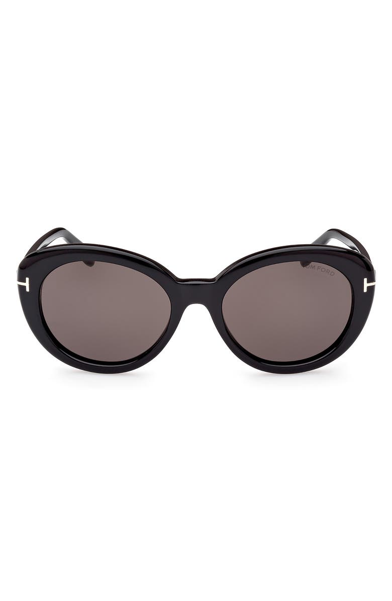 TOM FORD 55mm Cat Eye Sunglasses, Main, color, Shiny Black / Smoke
