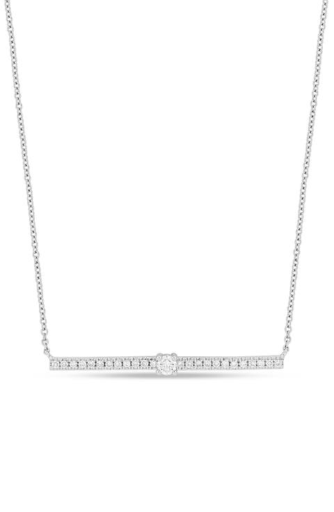 Linea 18K White Gold Diamond Bar Pendant Necklace