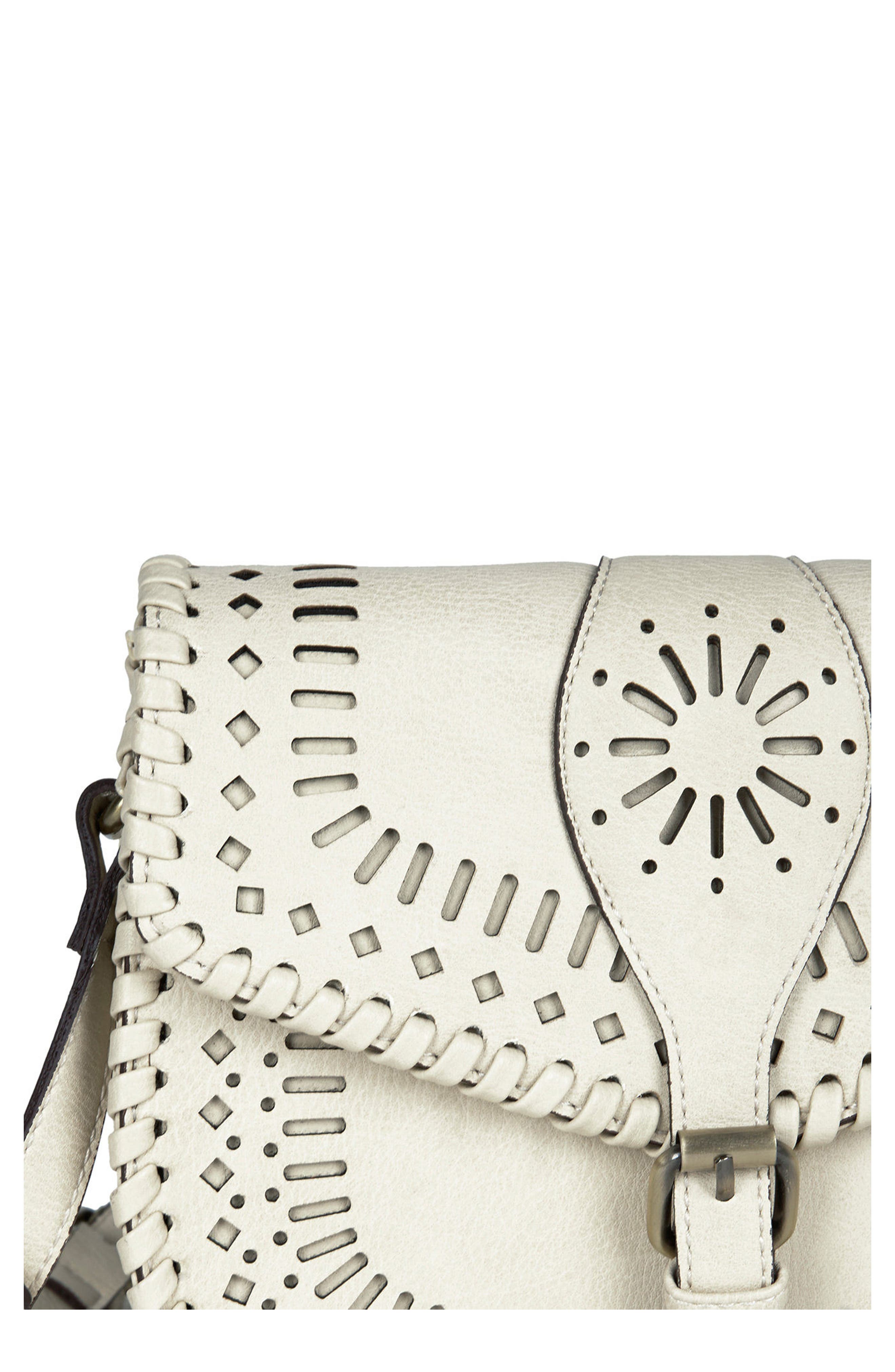 'Kianna' Perforated Faux Leather Crossbody Bag, Main, color, IVORY