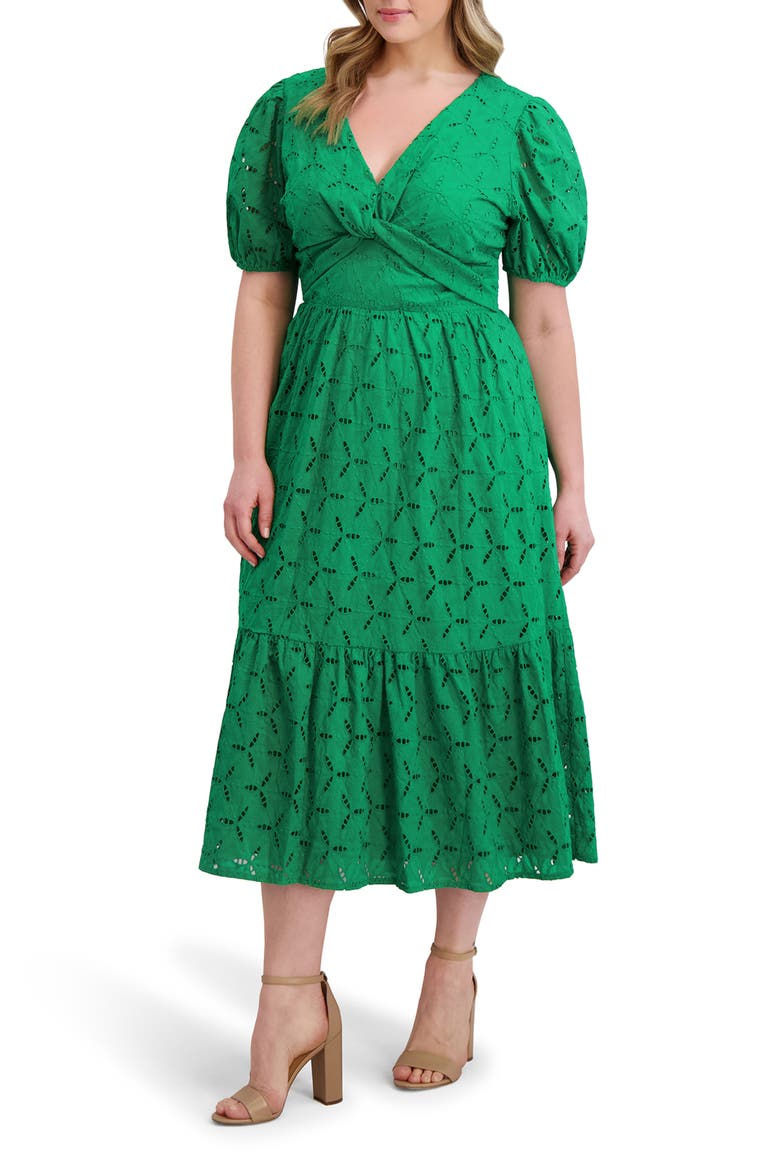 Cotton Eyelet Midi Dress, Alternate, color, TRP GREEN