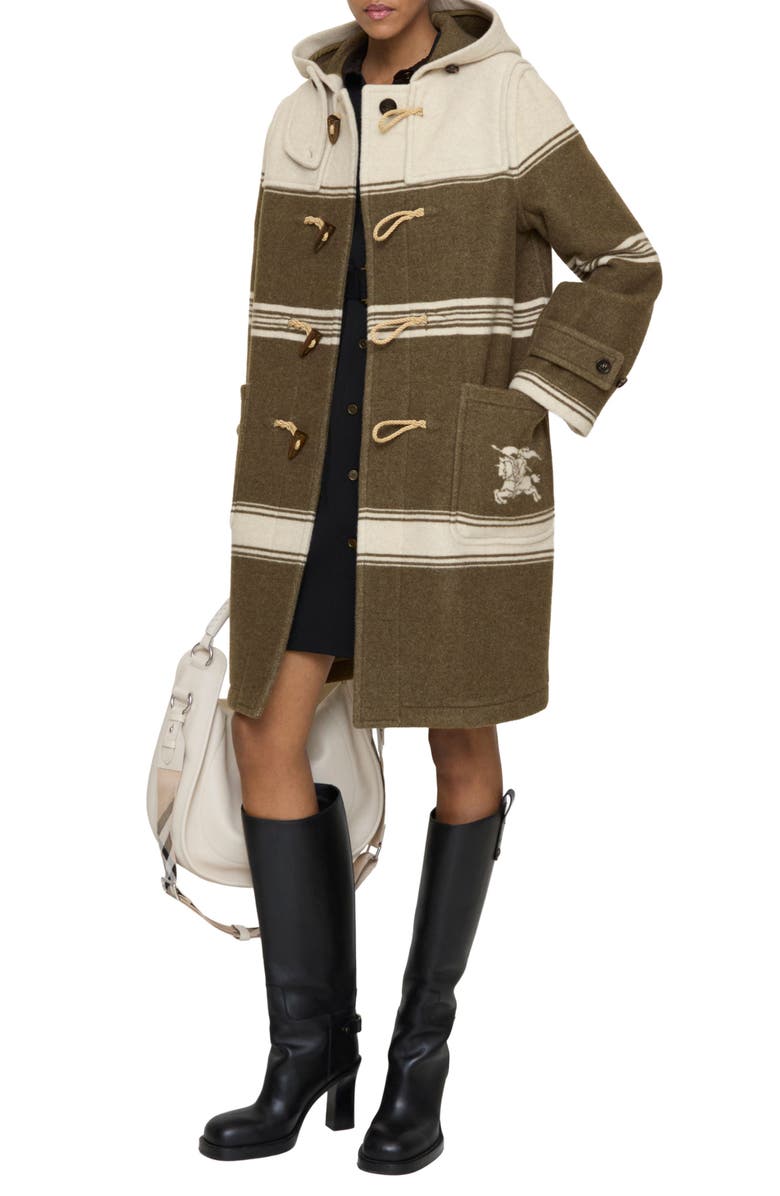 Burberry Evie Duffle Coat, Alternate, color, Scout Green Ip Strpe
