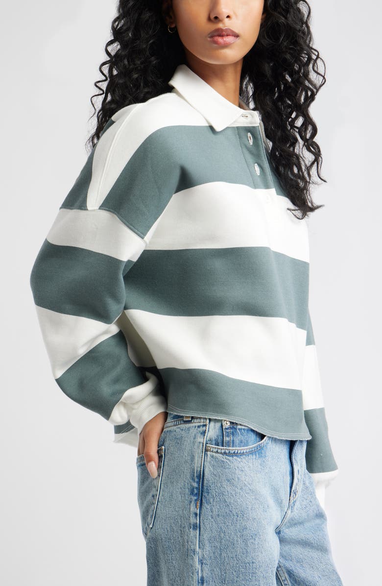 BP. Stripe Cotton Blend Rugby Sweatshirt, Alternate, color, White- Green Ella Rugby Stripe