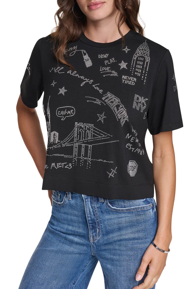 Rhinestone Logo T-Shirt, Main, color, BLACK