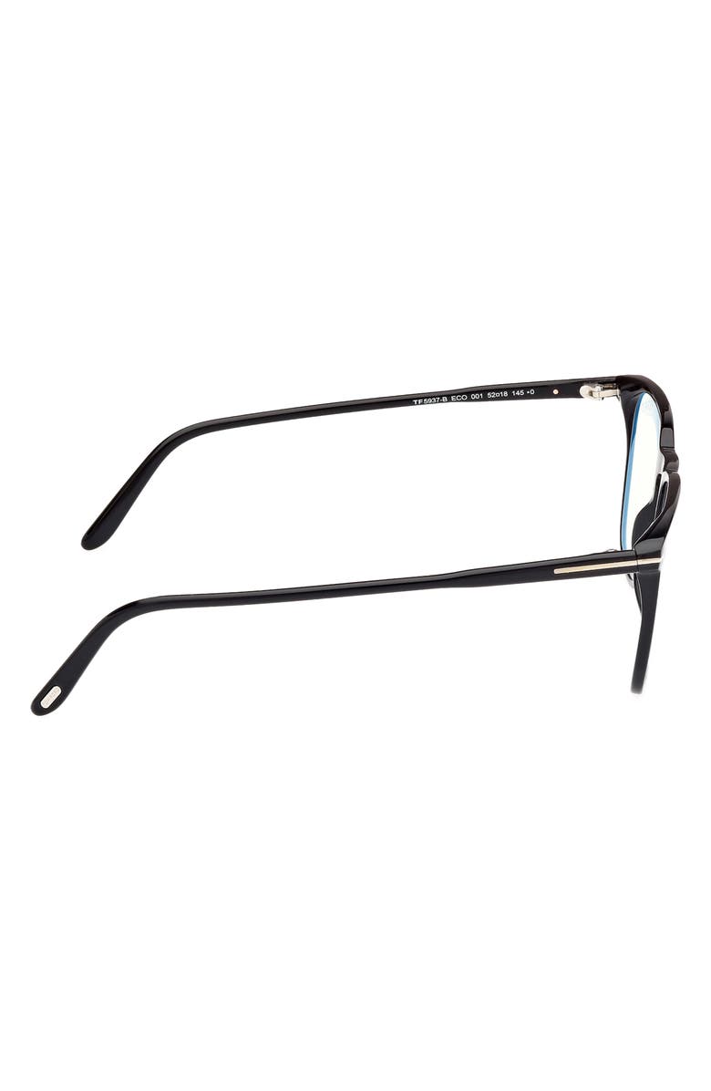 TOM FORD 52mm Round Blue Light Blocking Optical Glasses, Alternate, color, Black Eco / T Logo