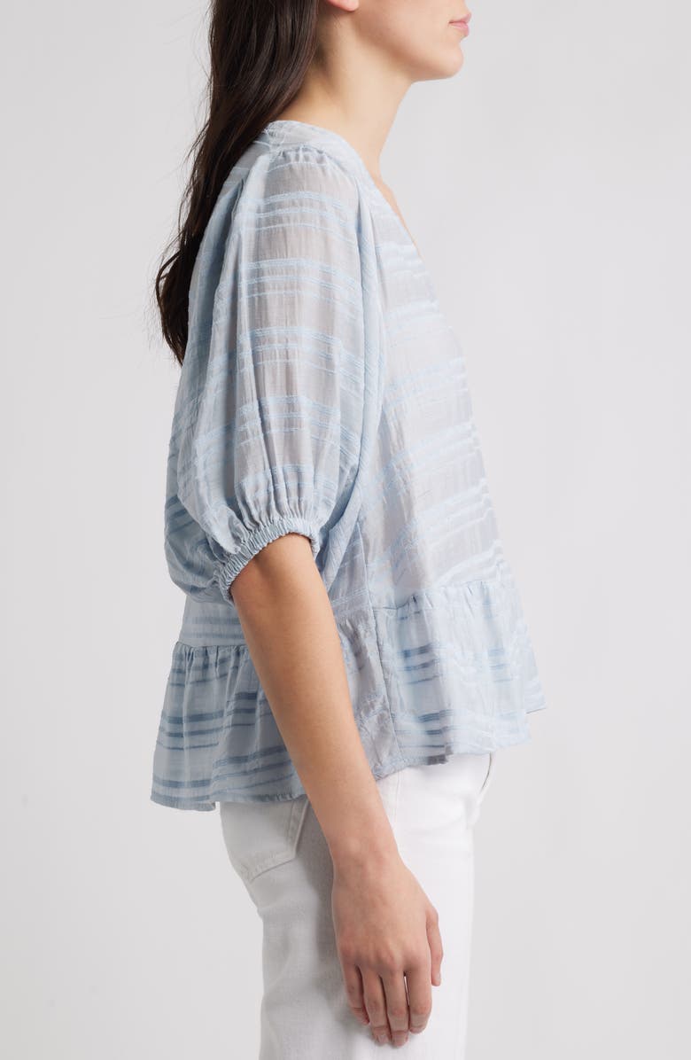 Bobeau Stripe Ruffle Hem Balloon Sleeve Top, Alternate, color, Blue
