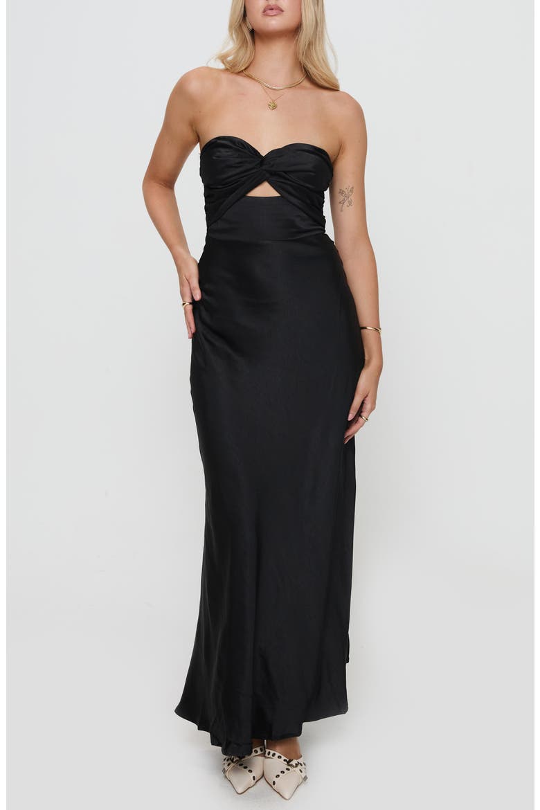 Ahna Cutout Detail Strapless Maxi Dress, Main, color, BLACK