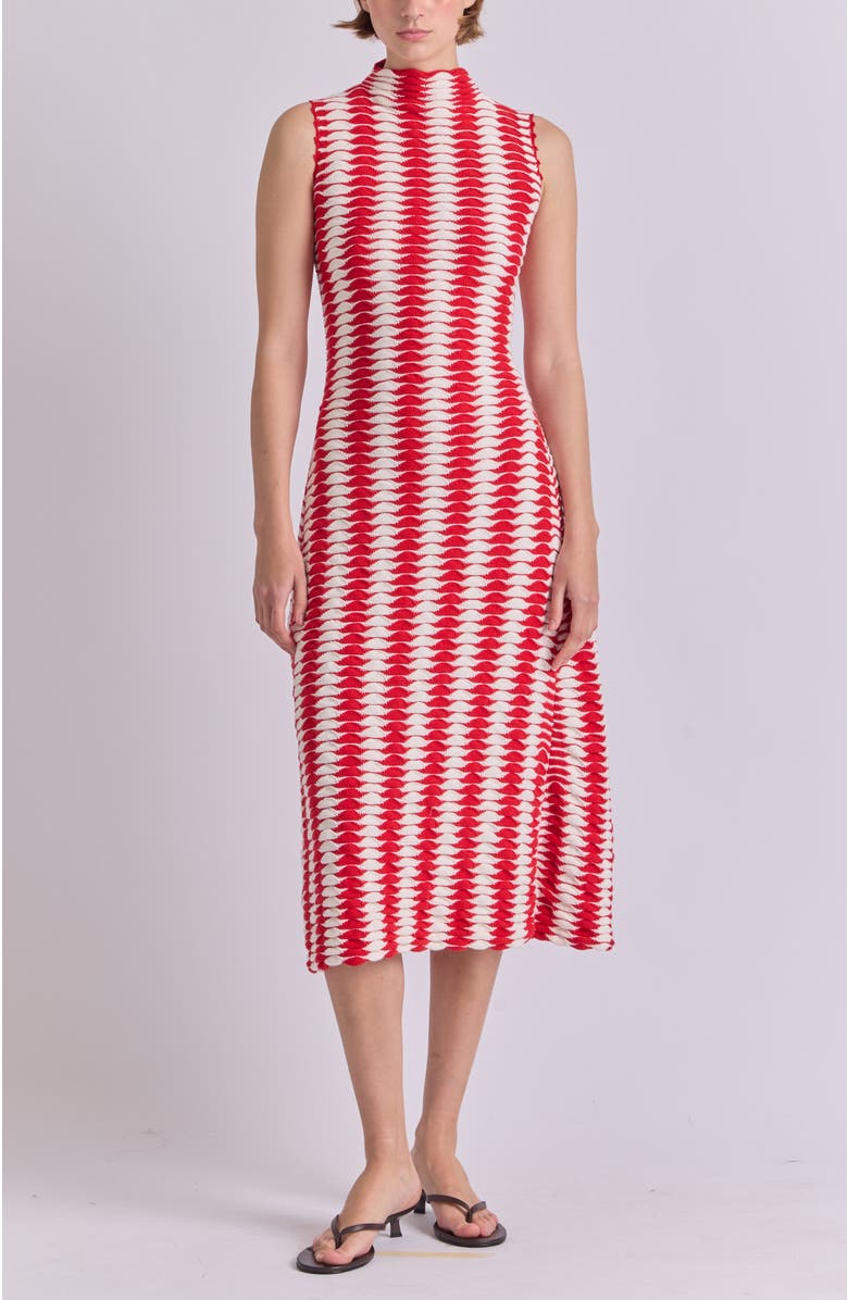 De Loreta Montebello Slip-on Mock Neck Cotton Blend Dress, Main, color, Red/White