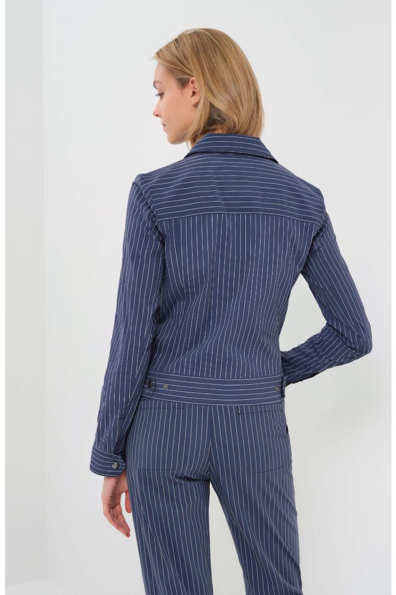 Delilah Striped Ultralight Trucker Jacket, Alternate, color, Pinstriped True Blue/White