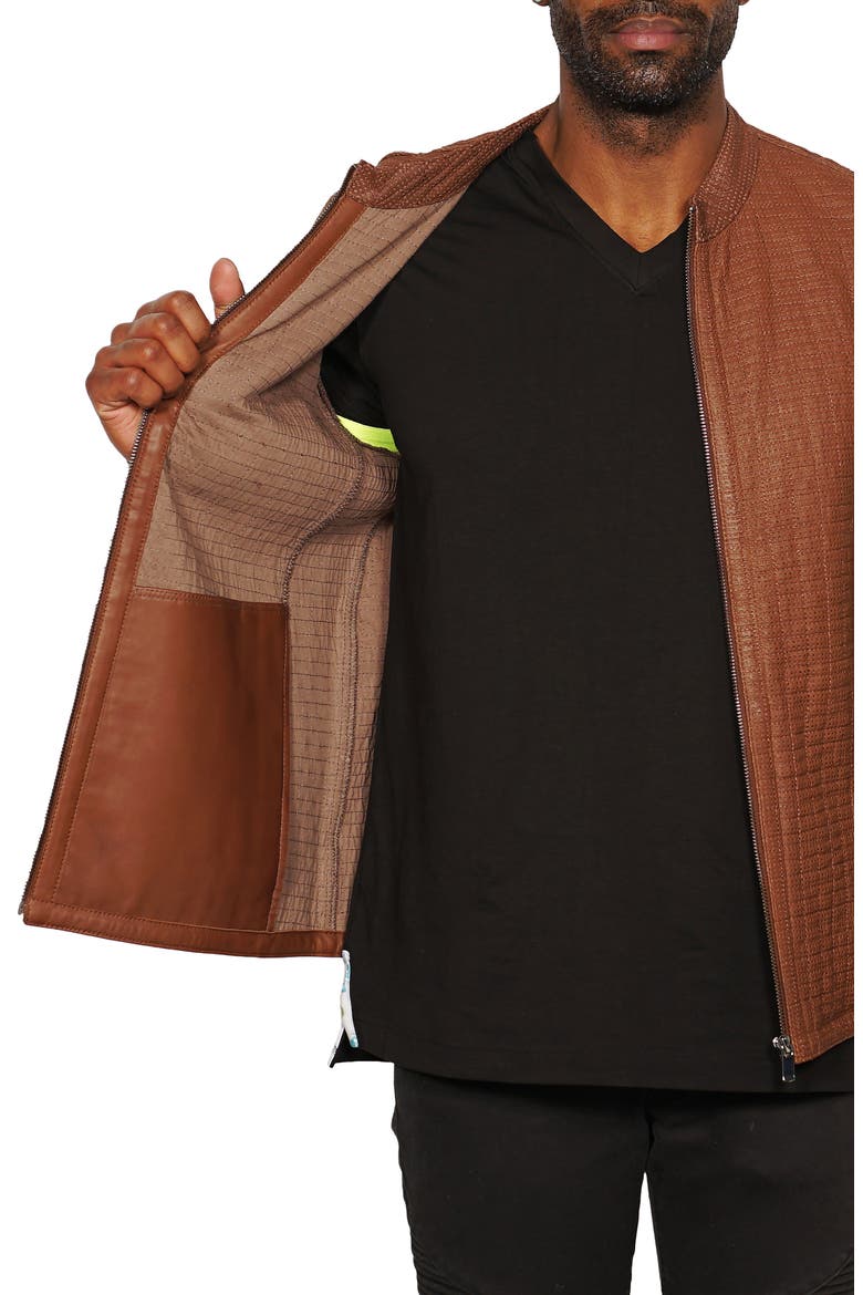 Perforated Lambskin Leather Jacket, Alternate, color, BROWN