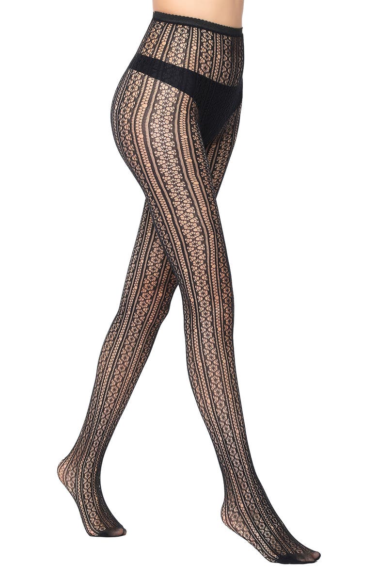 Stems Floral Stripe Fishnet Tights, Main, color, 