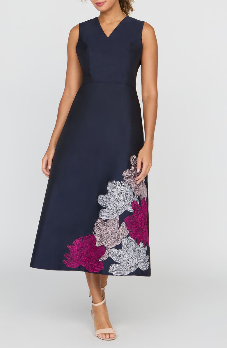 Kay Unger Aria Floral Cocktail Dress, Main, color, Dark Navy