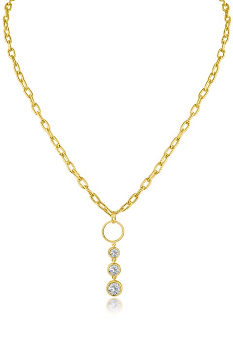 Graduated Round Cubic Zirconia Drop Necklace