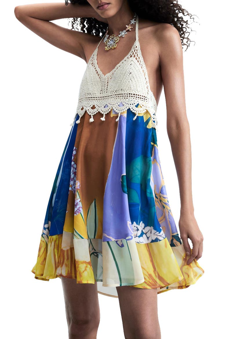 Sleeveless Crochet Minidress, Alternate, color, MULTI BLUE