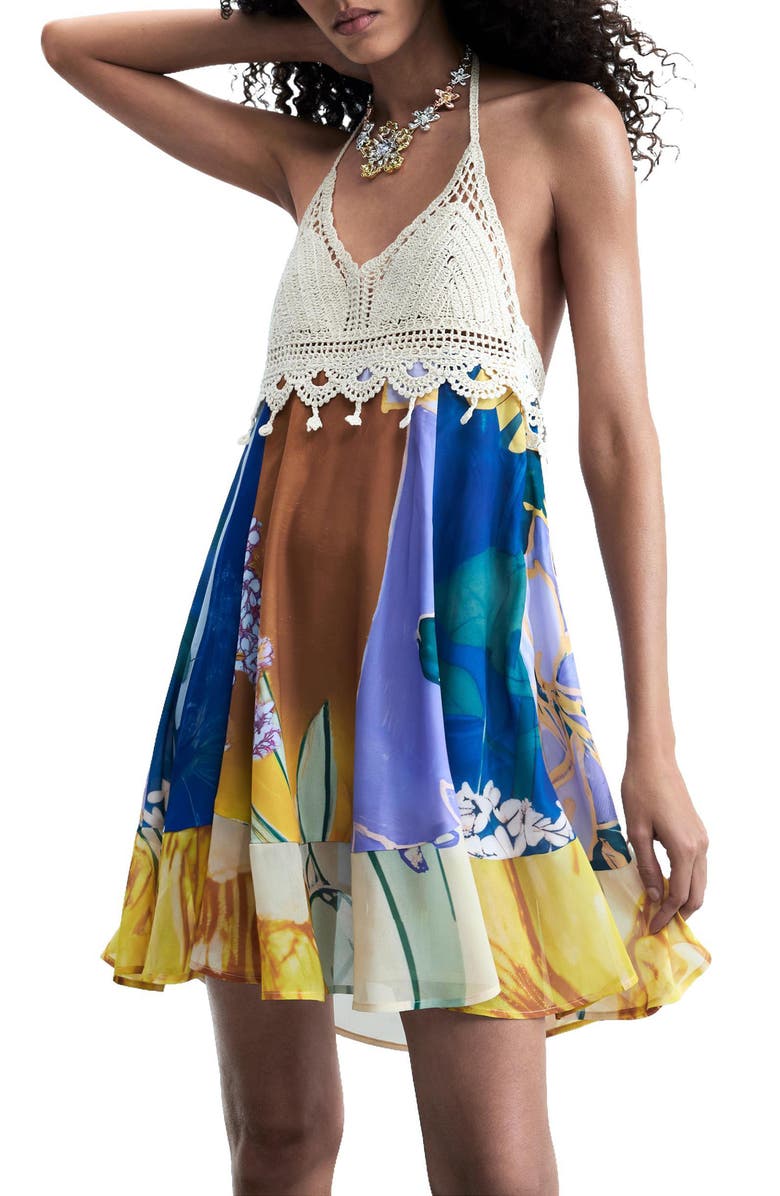 Desigual Sleeveless Crochet Minidress, Alternate, color, 