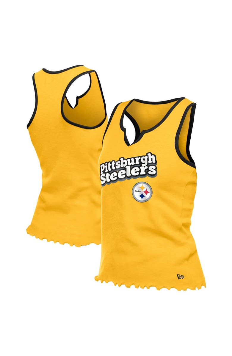New Era Women's New Era  Gold Pittsburgh Steelers Lettuce Hem Notch Neck Tri-Blend Tank Top, Alternate, color, 