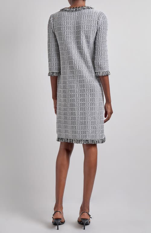 Misook Fringe Trim Shift Dress In White/black