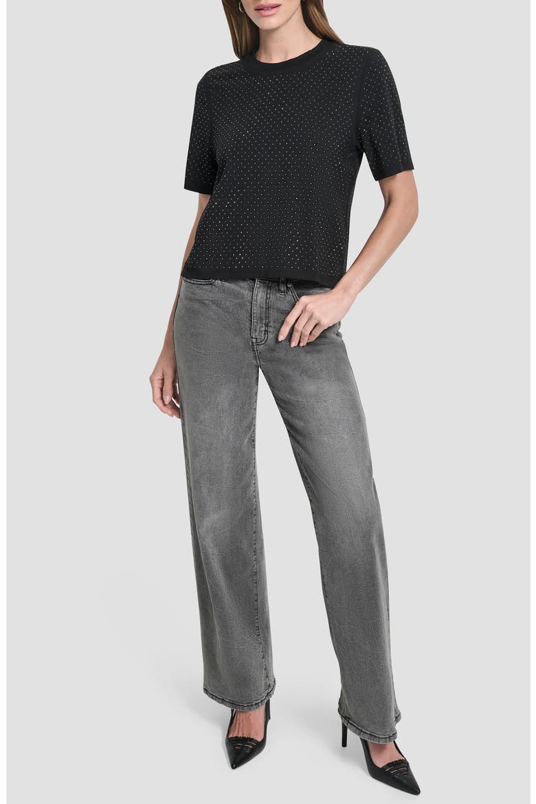Studded Cotton Blend T-Shirt, Alternate, color, BLACK
