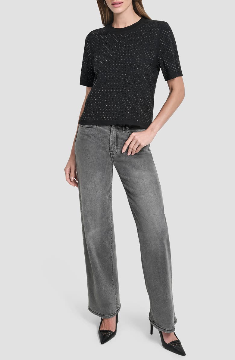 DKNY Studded Cotton Blend T-Shirt, Alternate, color, Black