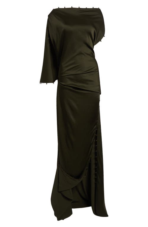 Victoria Beckham Rouleaux Trim Draped Satin Gown In Green
