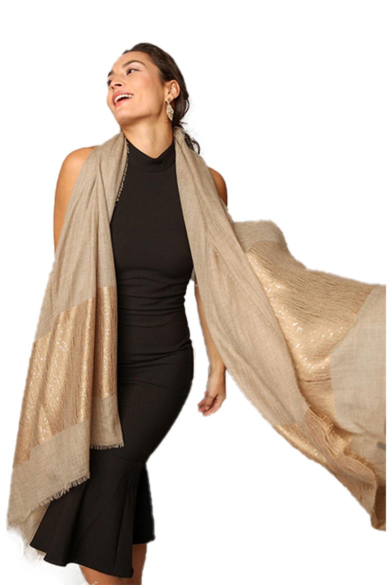 Sequin Cashmere Scarf, Alternate, color, TAUPE