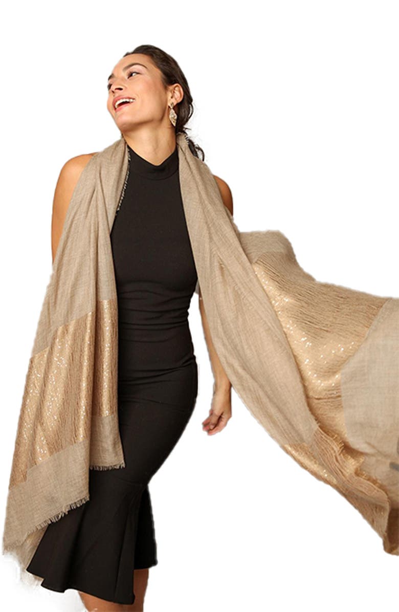 SAACHI Sequin Cashmere Scarf, Alternate, color, Taupe