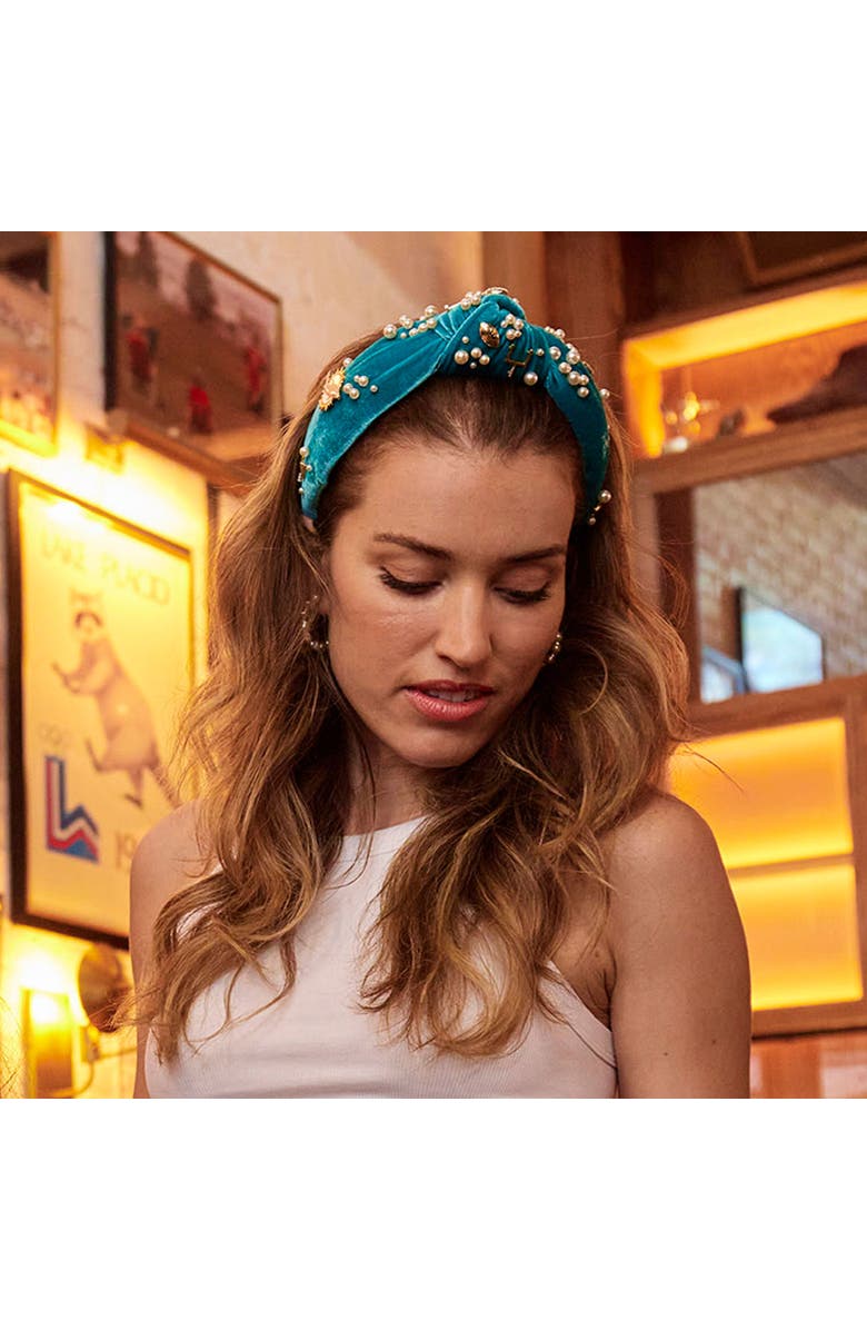 Lele Sadoughi Miami Dolphins Embellished Knotted Headband, Alternate, color, Aqua 400