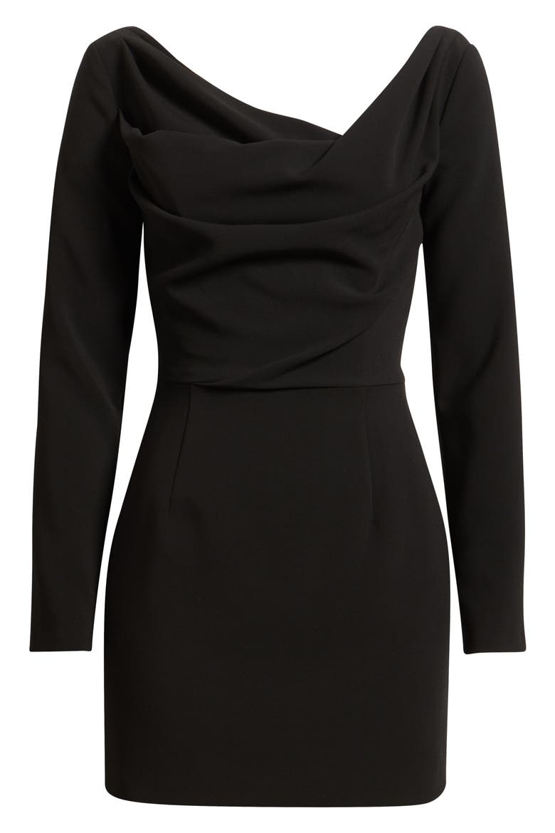 Asymmetric Neck Long Sleeve Minidress, Alternate, color, BLACK