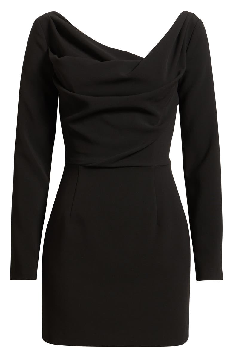 Black Halo Asymmetric Neck Long Sleeve Minidress, Alternate, color, Black