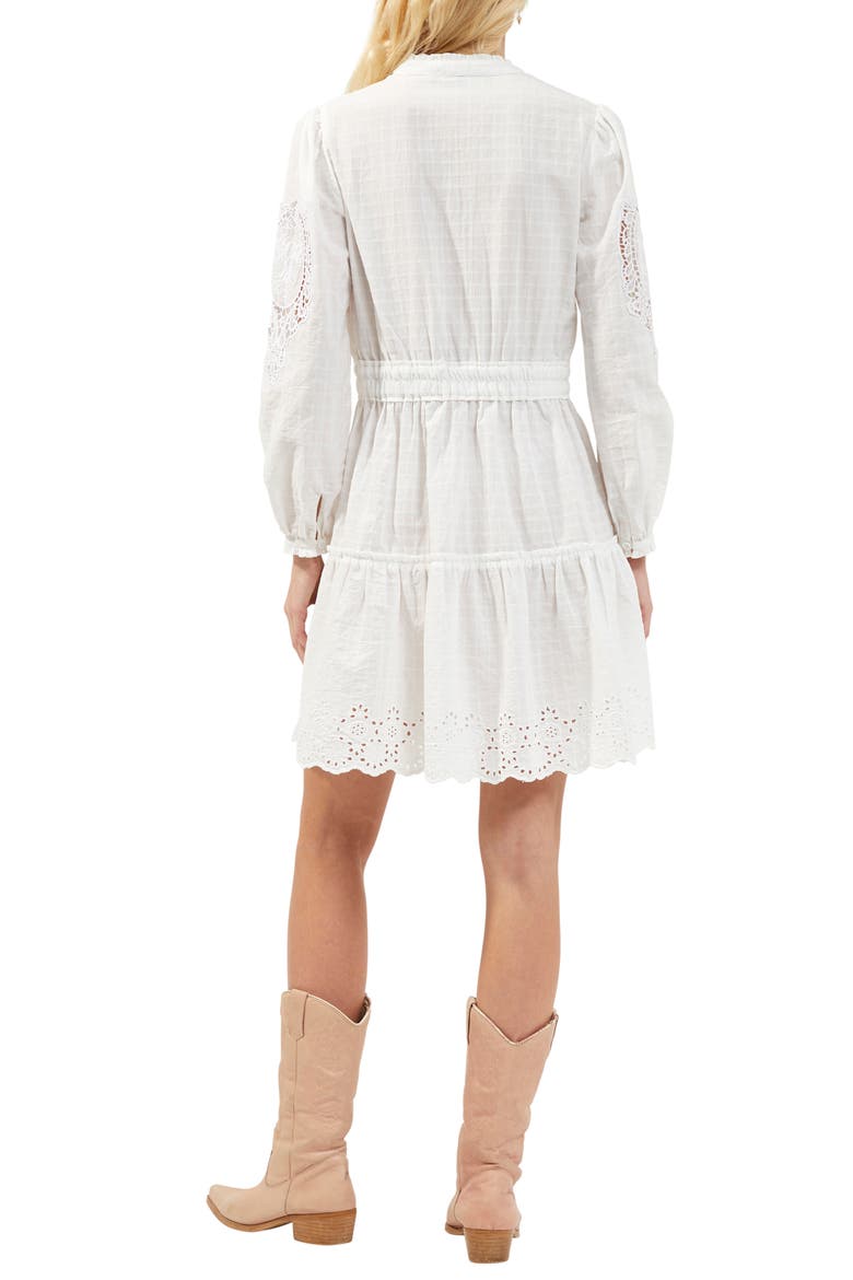 Aprina Long Sleeve Cotton Eyelet Minidress, Alternate, color, SUMMER WHITE