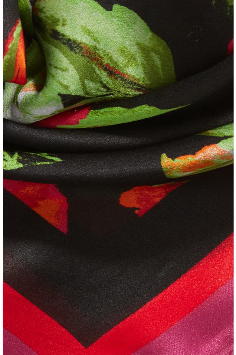 Harbison Print Silk Square Scarf, Alternate, color, BLACK- RED POPPY BORDER
