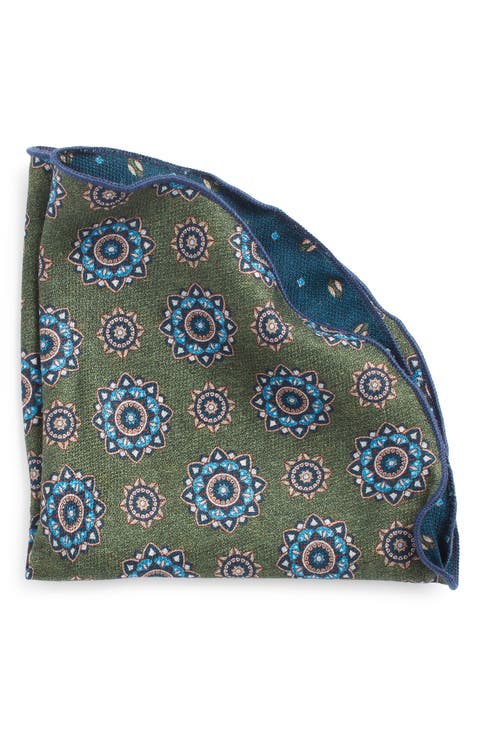 Medallion & Neat Print Reversible Silk Pocket Circle