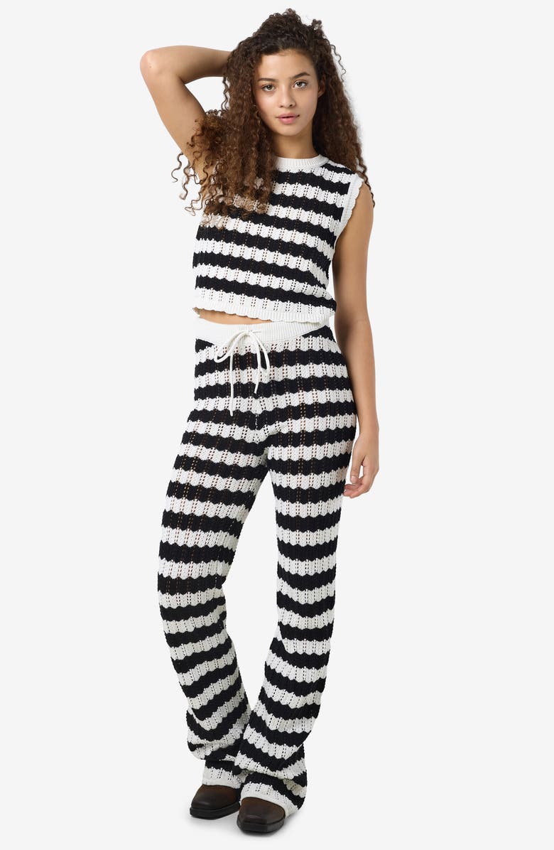 Noisy may Laika Flare Knit Pants, Alternate, color, Birch/ Black Stripes