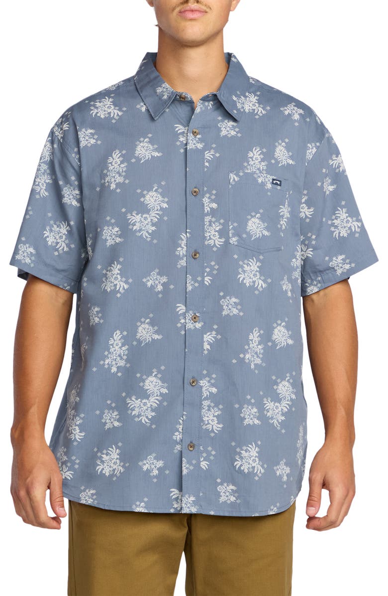 Billabong Sundays Print Short Sleeve Button-Up Shirt, Main, color, Steel Blue