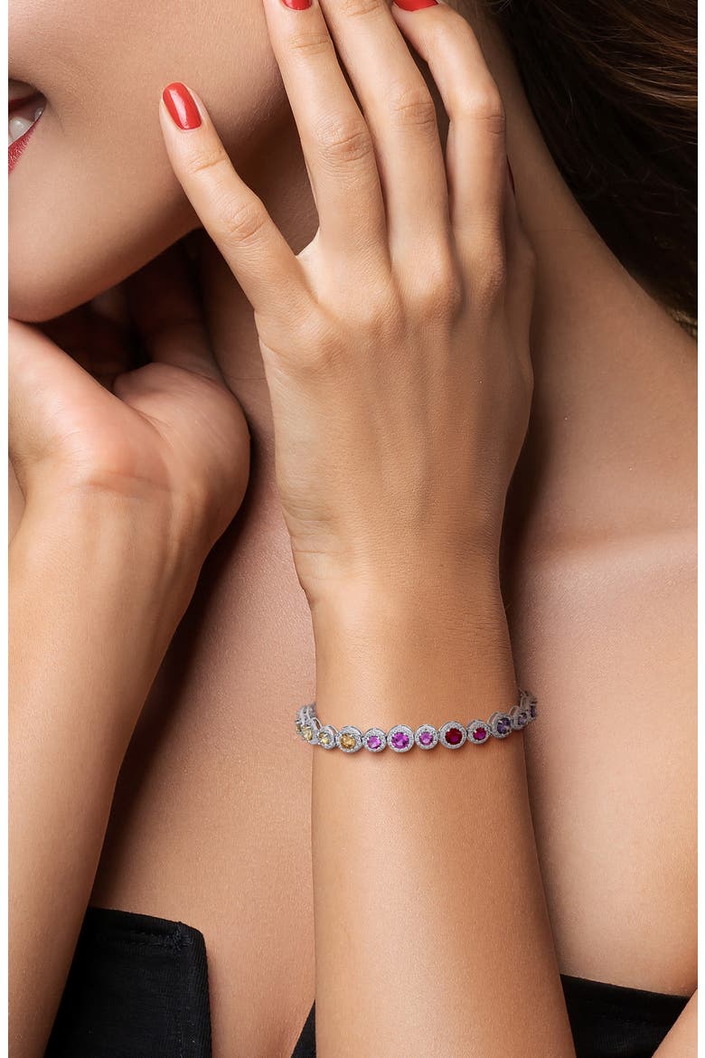 Multi-Gemstone Halo Tennis Bracelet, Alternate, color, MULTI