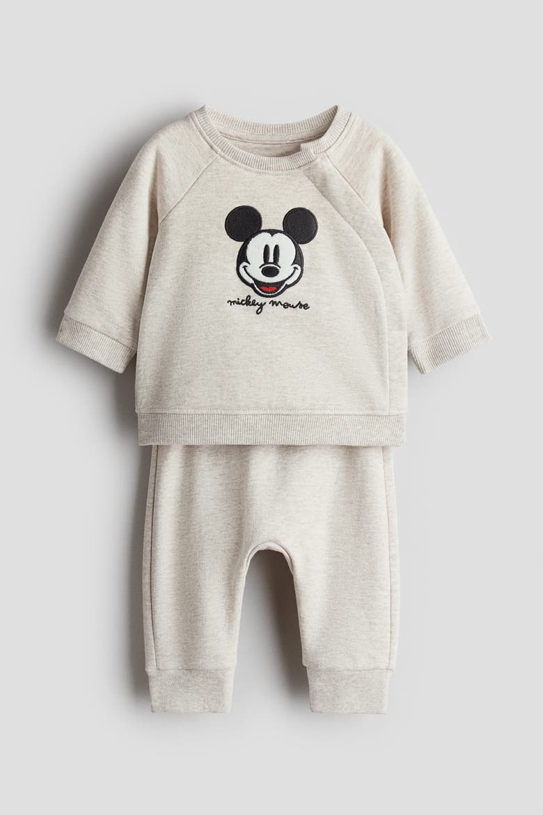 2-piece Appliquéd Sweatsuit, Main, color, Light beige/Mickey Mouse