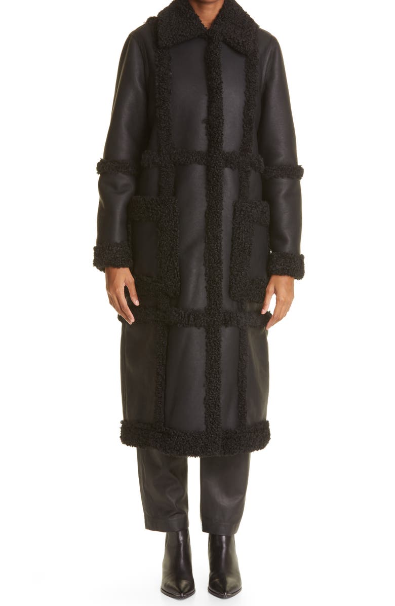 Stand Studio Patrice Faux Leather Coat with Faux Shearling Trim, Main, color, 
