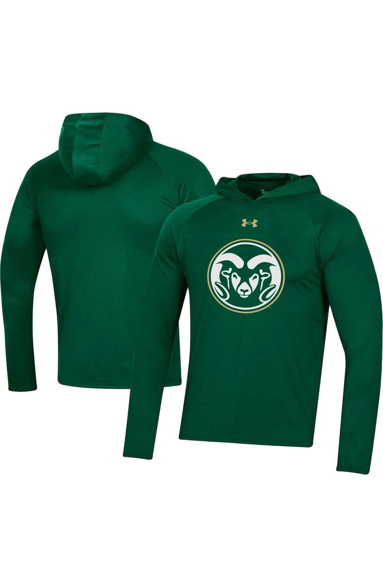 Under Armour Men's Under Armour Green Colorado State Rams School Logo Raglan Long Sleeve Hoodie Performance T-Shirt, Main, color, Green