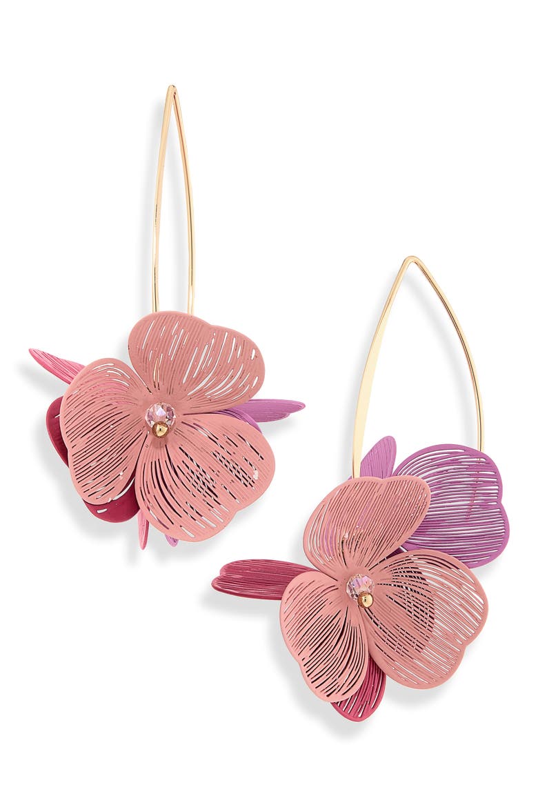 Petal Drop Earrings, Main, color, CORAL/ PINK/ FUCHSIA