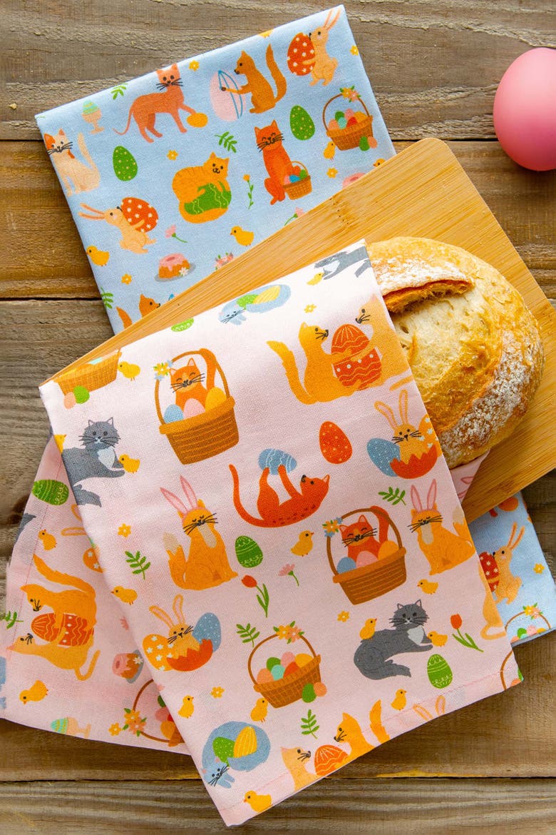 Cat Kitchen Towels, Alternate, color, Easter Kitties