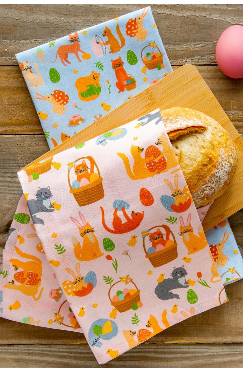 Cattington Cat Kitchen Towels, Alternate, color, Easter Kitties