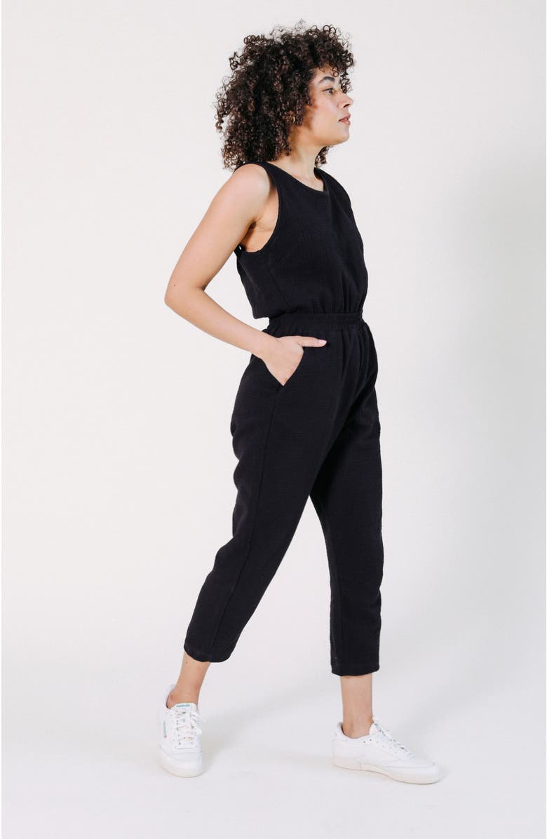 POPLINEN Plus Jameela Organic Cotton Gauze Jumpsuit, Alternate, color, Black